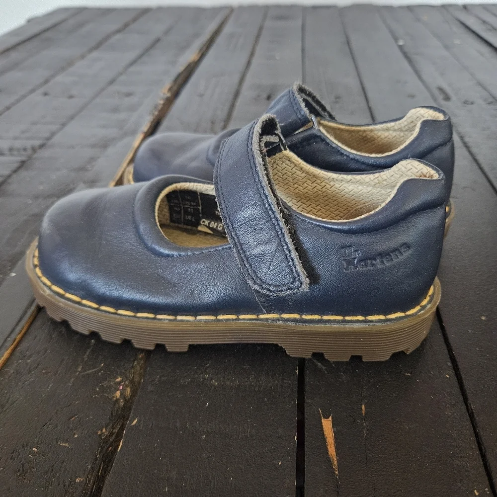 Dr. Martens Kids Girls 10 Navy Blue Leather Dress Shoes Mary Jane Gummy Sole